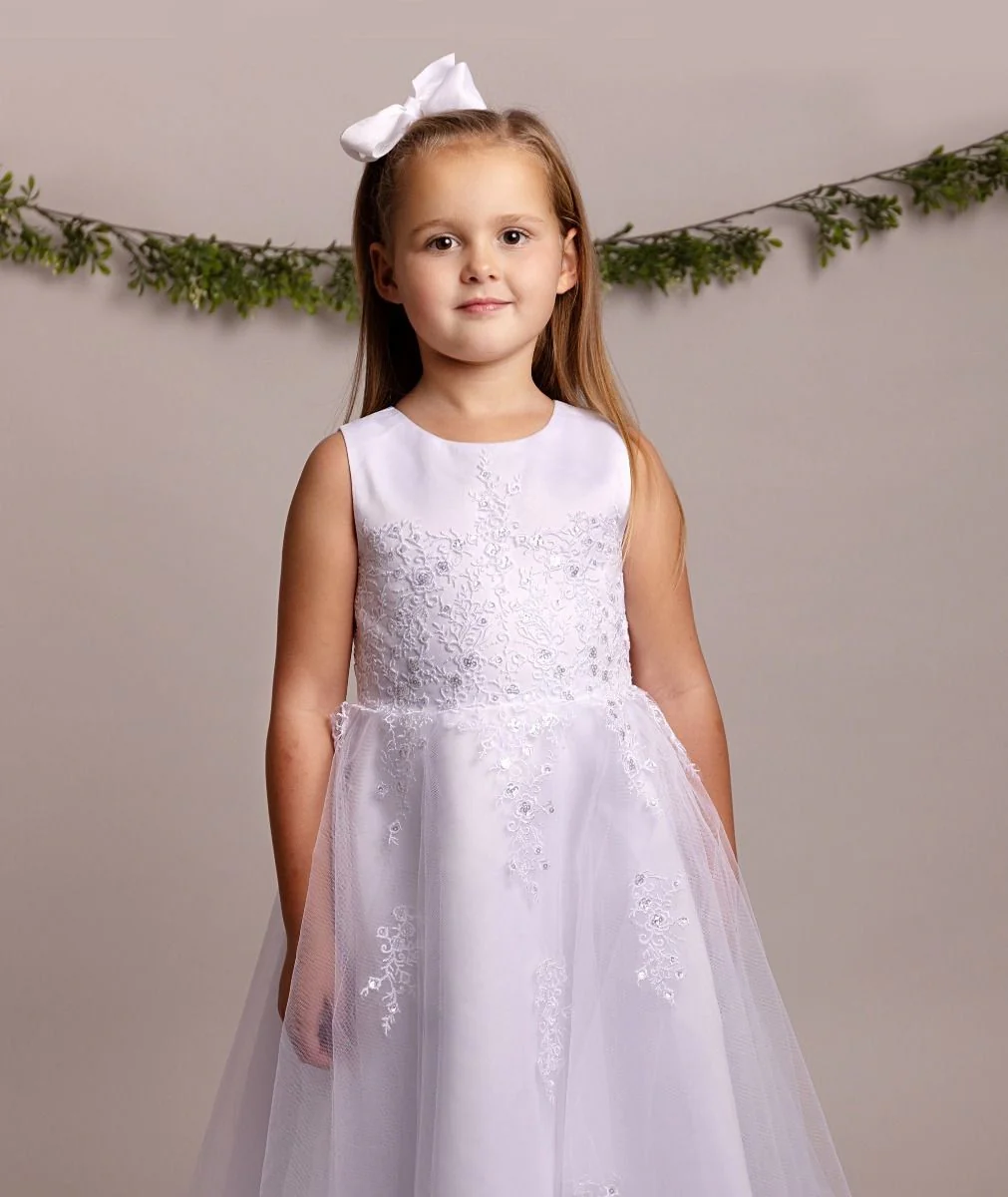 Flower Girl White Lace Dress with Bolero - BEXLEY - White - Image 3