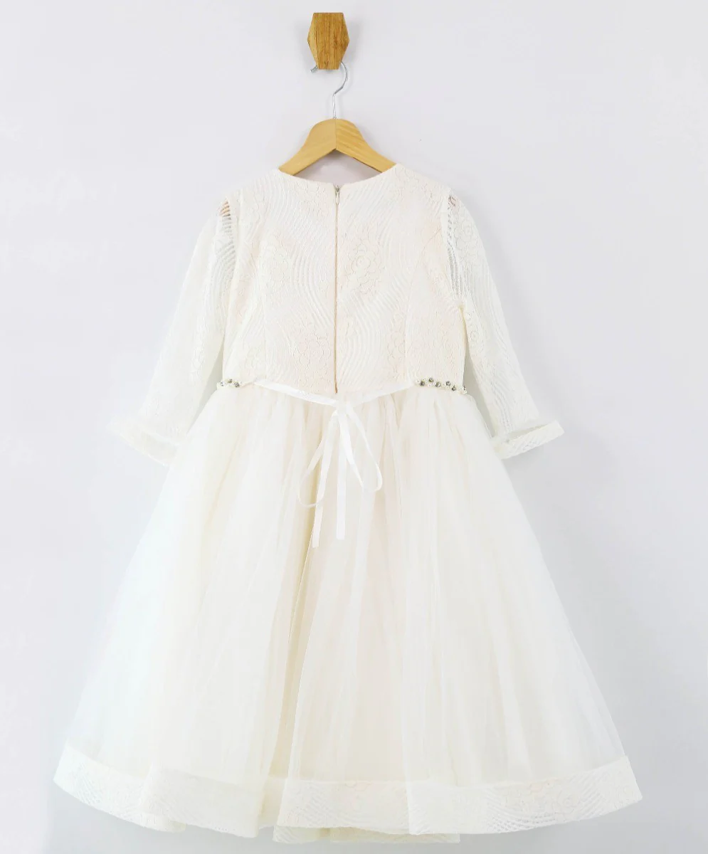Flower Girls Lace Embroidered White Dress Set - Ecru - Image 4
