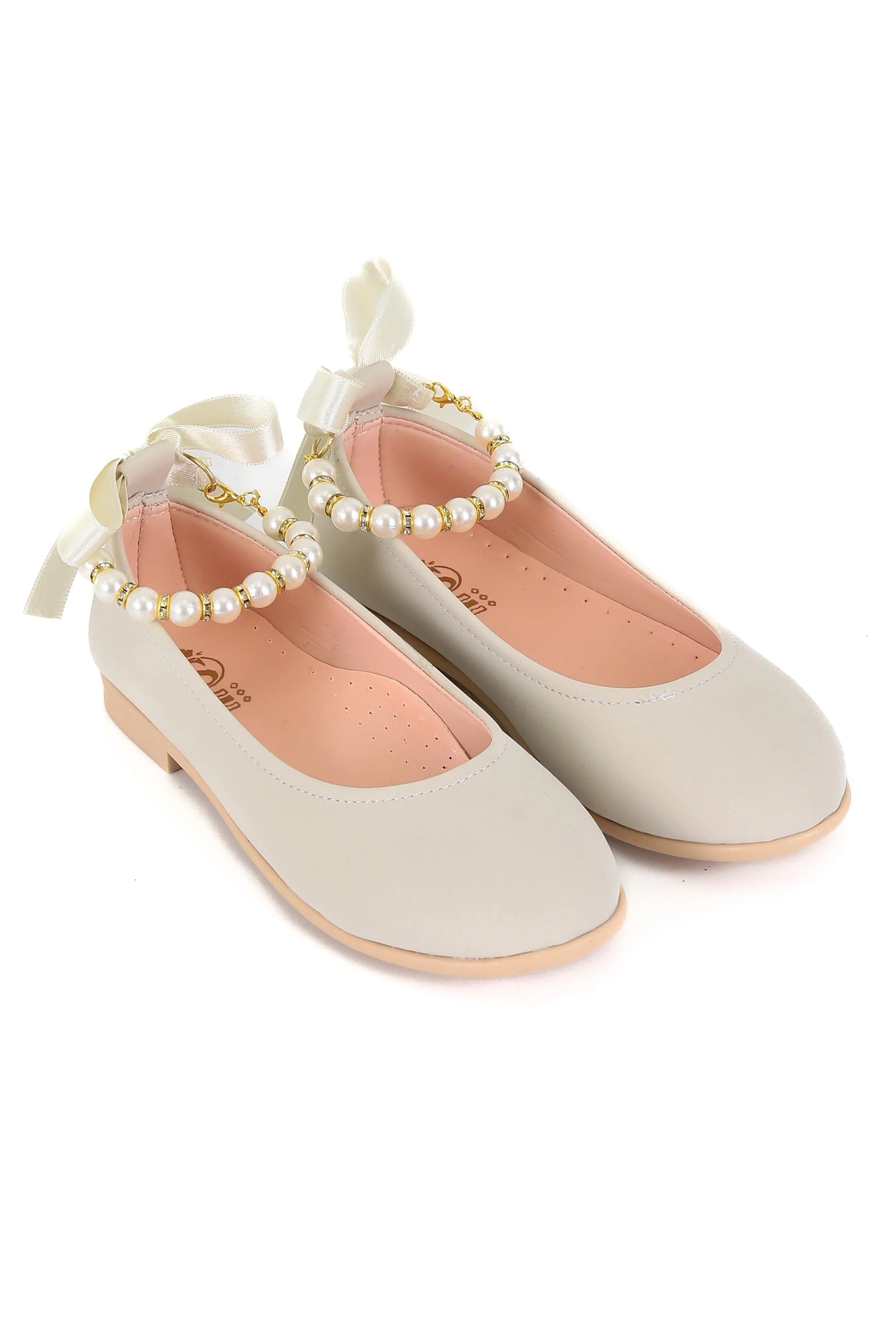 Girls Pearls Flat Mary Jane Shoes - ISABEL - Beige - Image 2