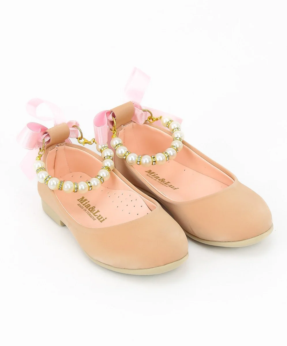 Girls Pearls Flat Mary Jane Shoes - ISABEL - Pink - Image 2