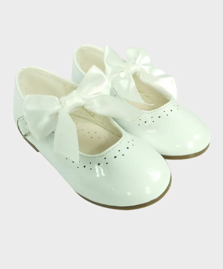 Girls Patent Mary Jane Flat Shoes - White - Image 3