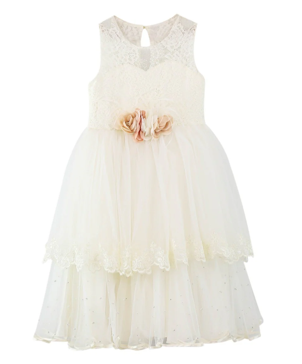 Girls Sleeveless Lace Dress Set - Ecru - Image 4