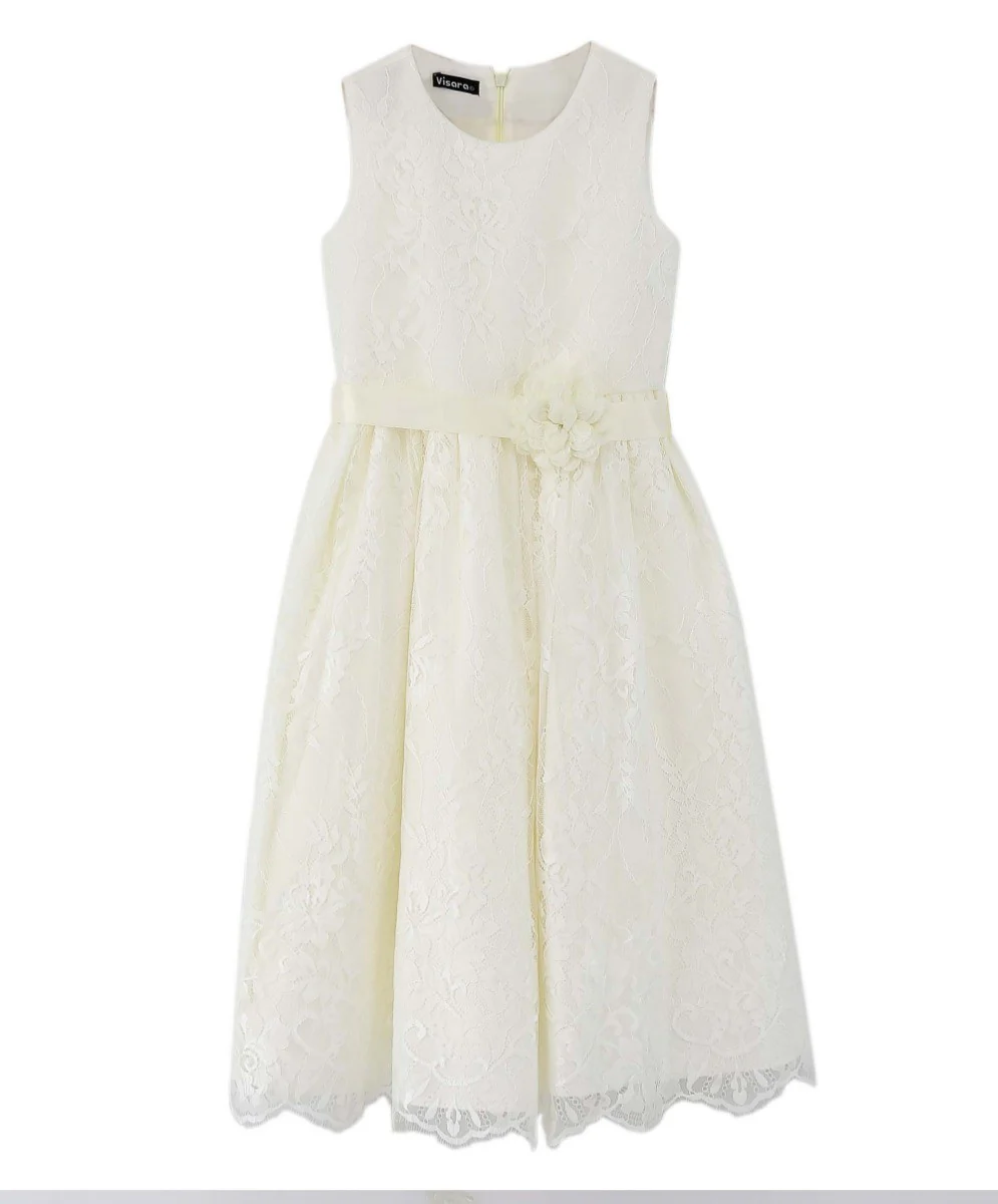 Girls Sleeveless Lace Embroidered Dress - Ivory - Image 6