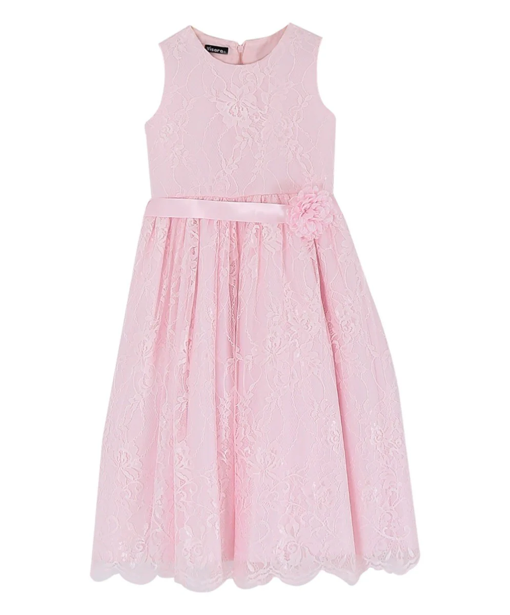 Girls Sleeveless Lace Embroidered Dress - Light Pink - Image 5