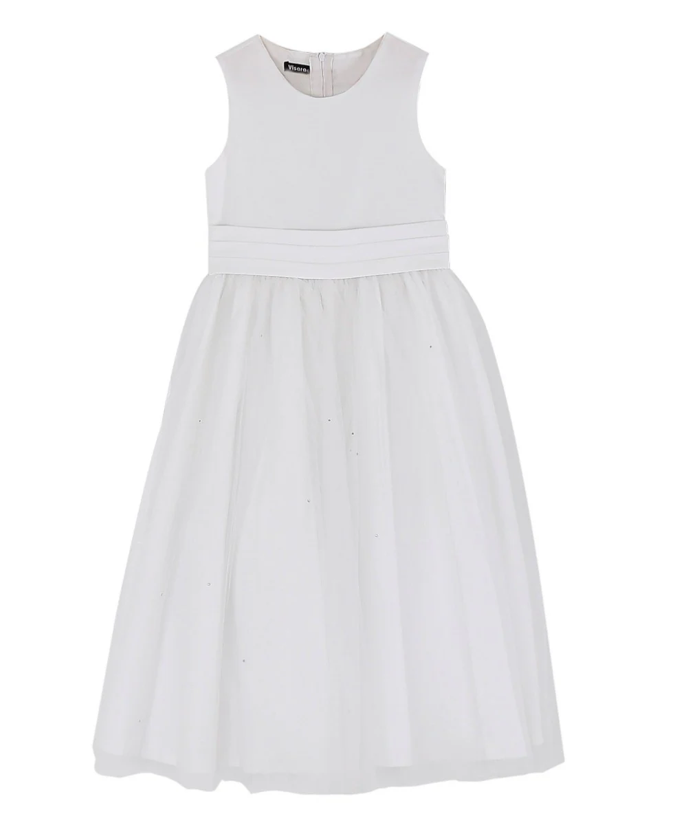 Flower Girls Sleeveless Tulle Communion Dress - White - Image 4