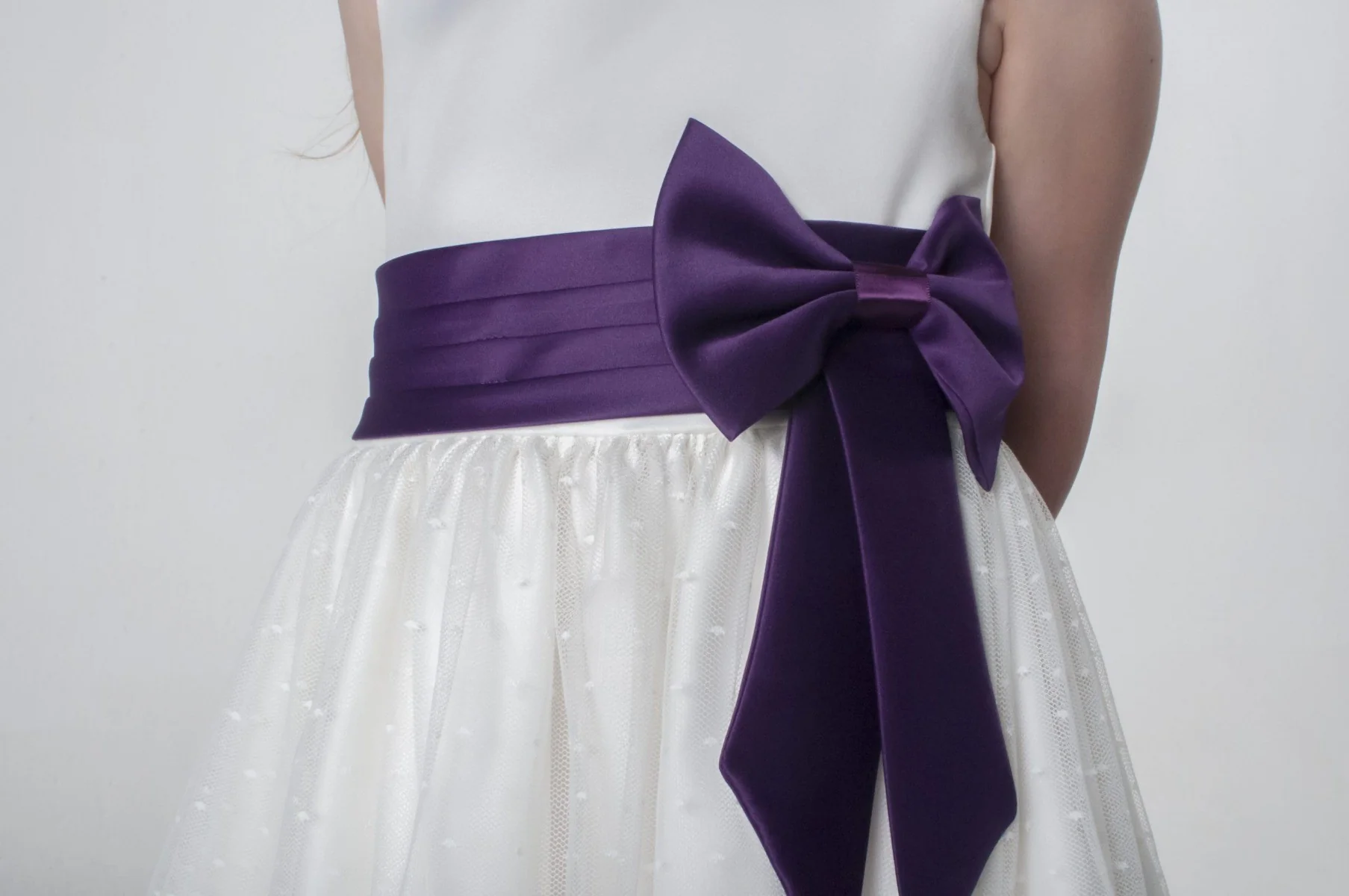 Girls Sleeveless Tulle Communion Dress - White - Purple - Image 3