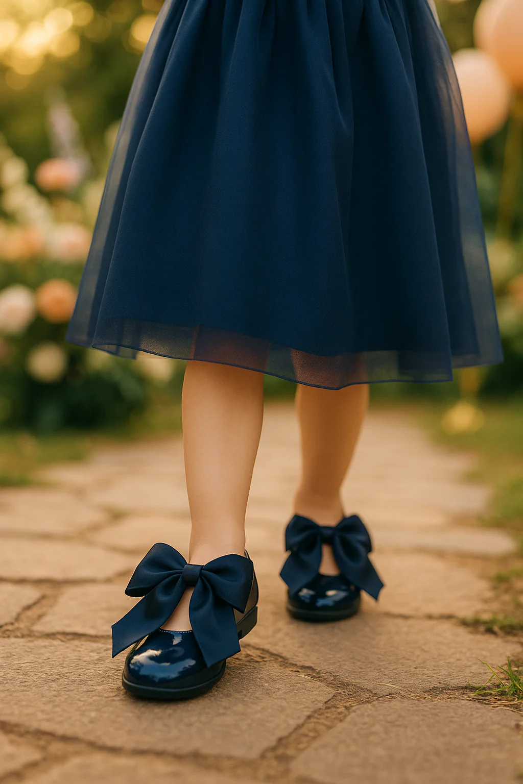 Girls Patent Flat Mary Jane Shoes - ELENA - Navy Blue - Image 2