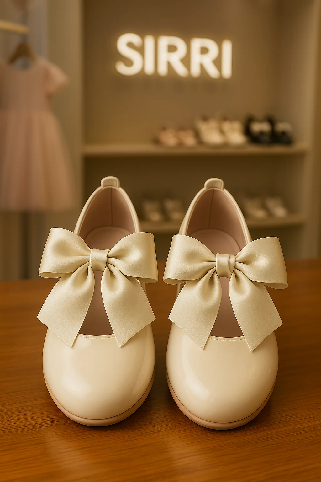Girls Patent Flat Mary Jane Shoes - ELENA - Pearl Ivory