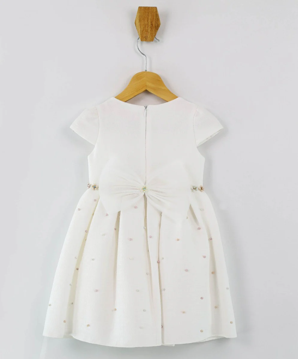 Girl Communion Short Sleeves Pearl Dress Set - Ecru - Image 5