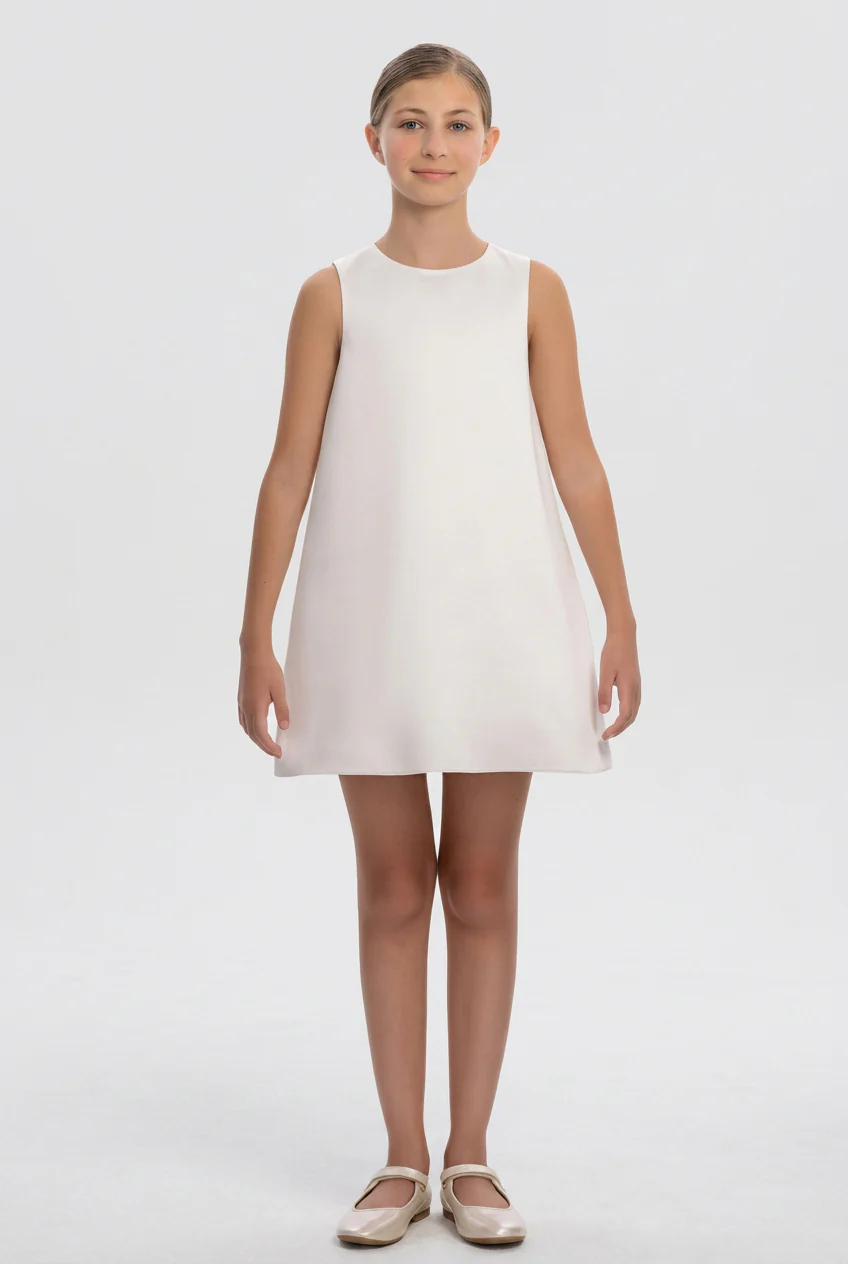 Girls 2-Piece Occasion Dress with Chiffon Ruffle Cape - Ecru - Image 4
