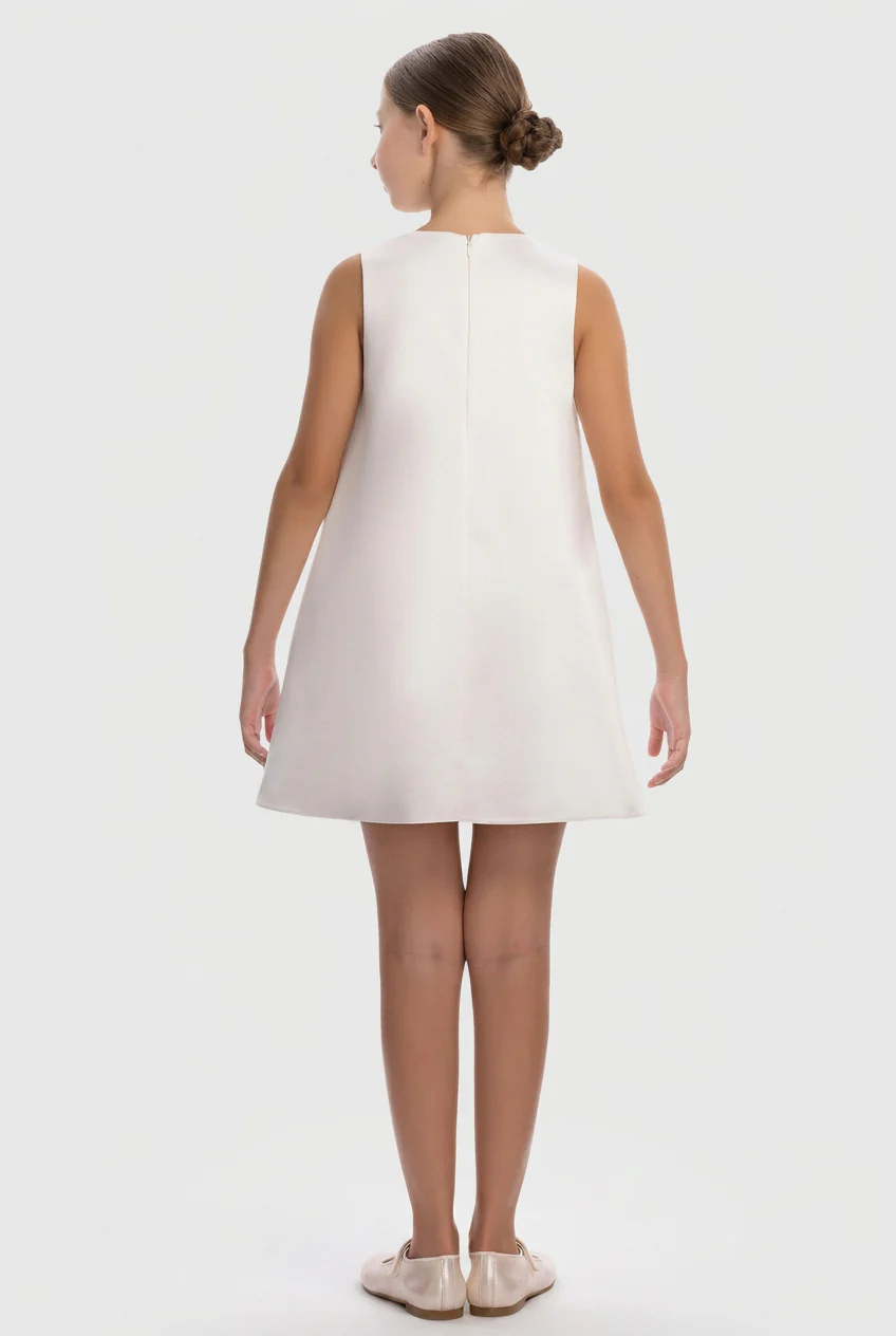 Girls 2-Piece Occasion Dress with Chiffon Ruffle Cape - Ecru - Image 5