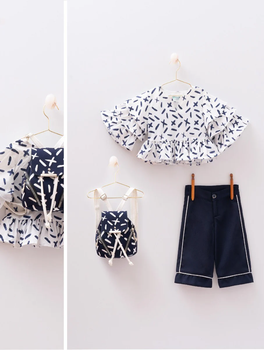 Girls Summer Navy & White Set - MIALIA - White - Navy Blue - Image 3