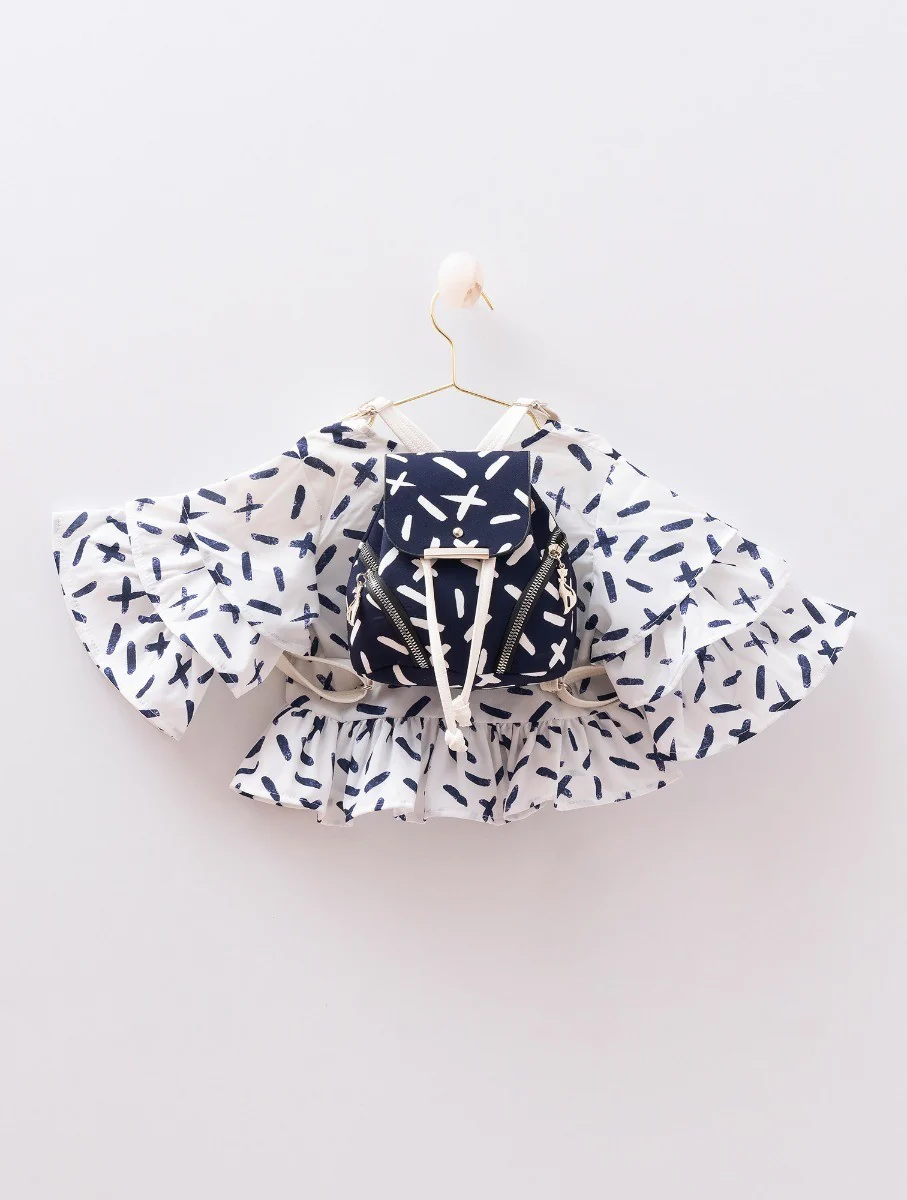 Girls Summer Navy & White Set - MIALIA - White - Navy Blue - Image 5