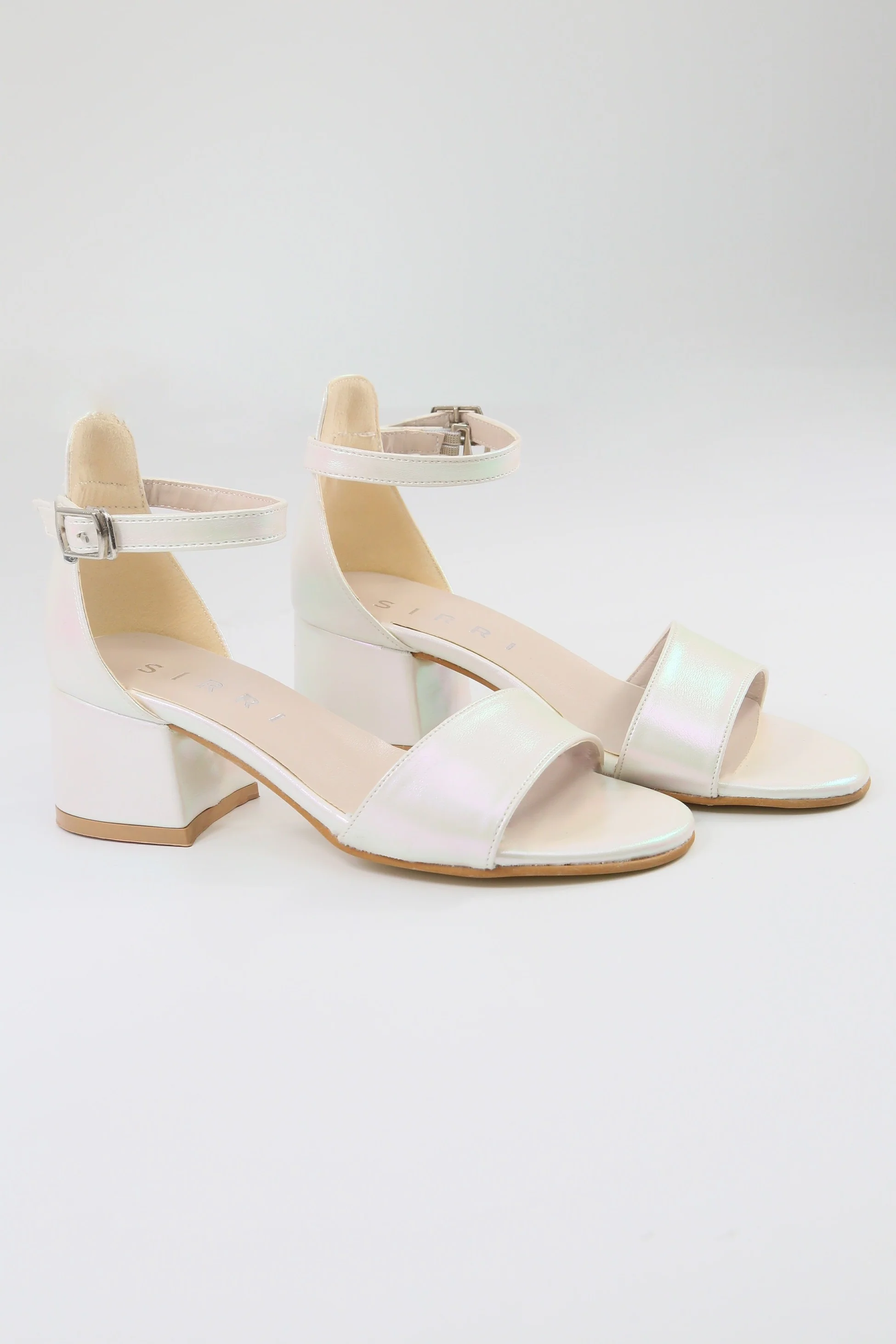 Girls Ankle-Strap Iridescent Block Heels Sandals - GRACE - Ivory - Image 2