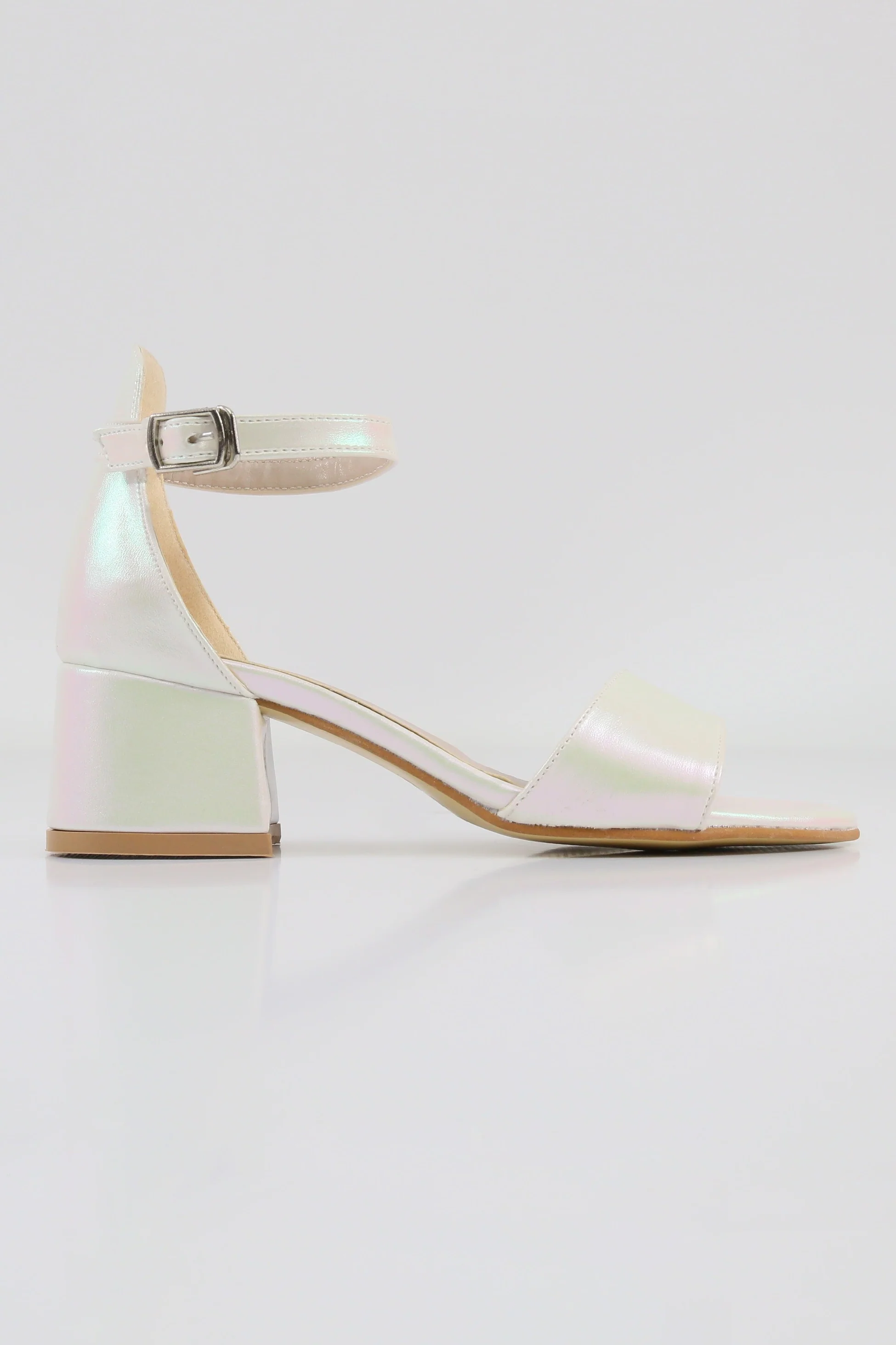 Girls Ankle-Strap Iridescent Block Heels Sandals - GRACE - Ivory - Image 4