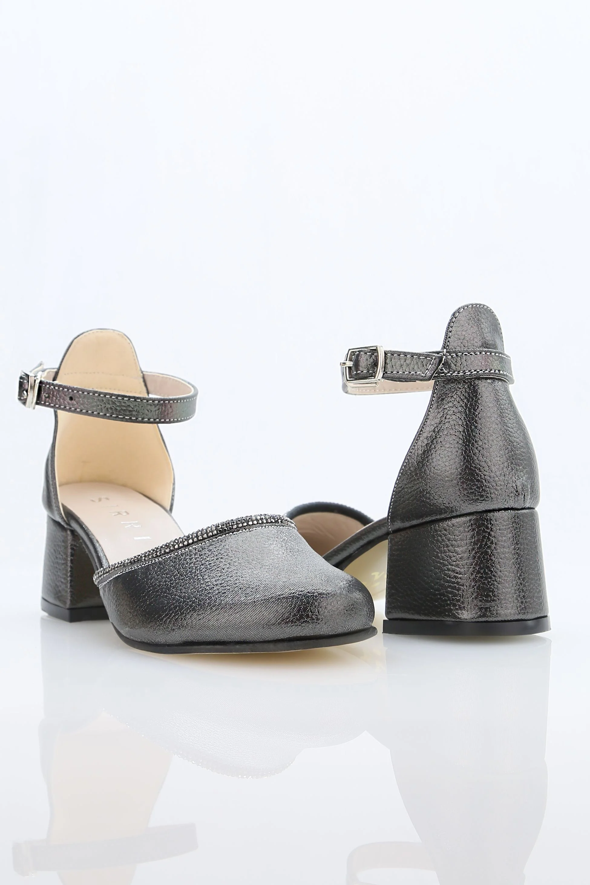 Girls' Ankle Strap Textured Block Heel Shoes – JEWEL - Platinum - Image 5