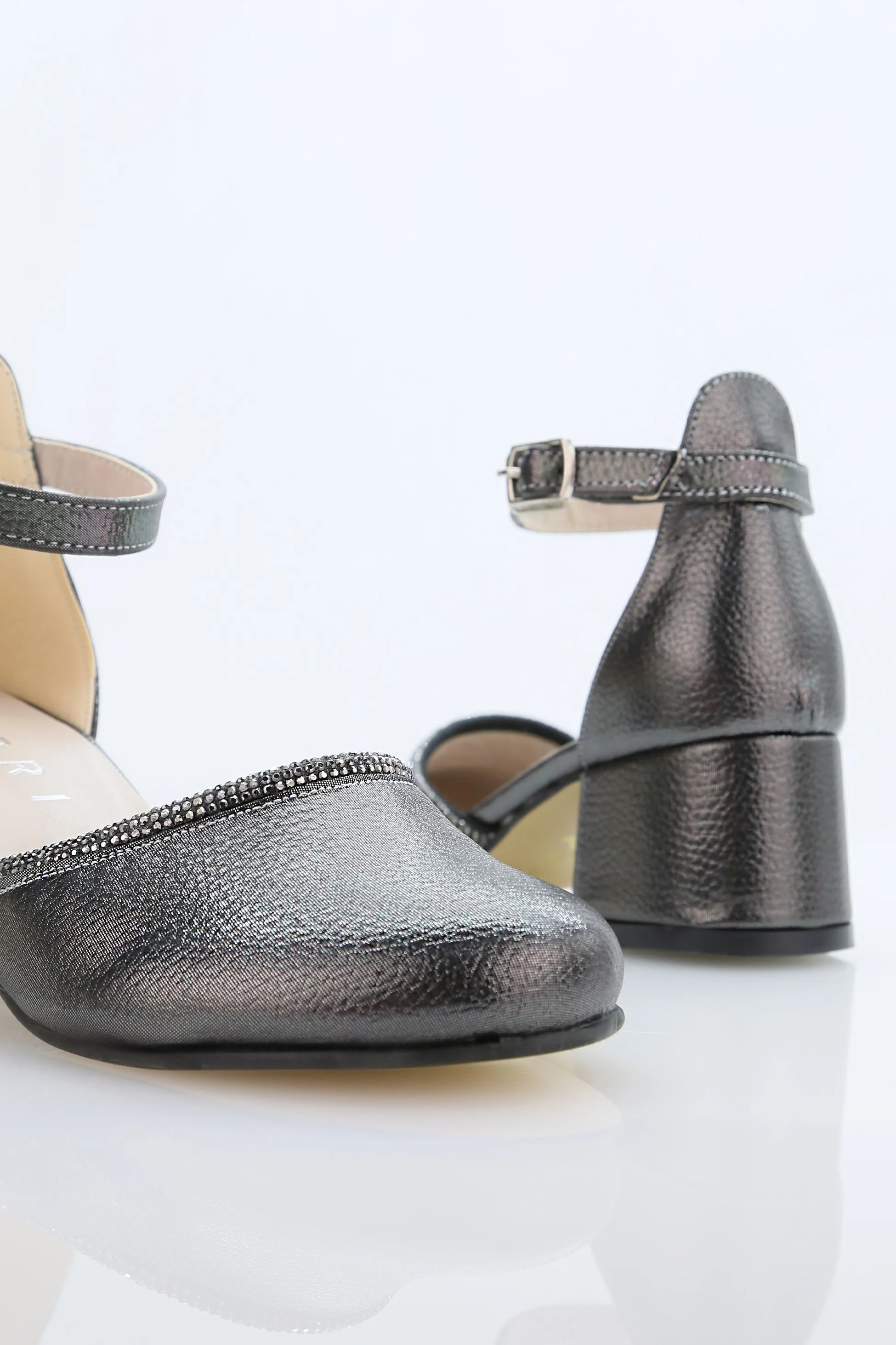 Girls' Ankle Strap Textured Block Heel Shoes – JEWEL - Platinum - Image 6
