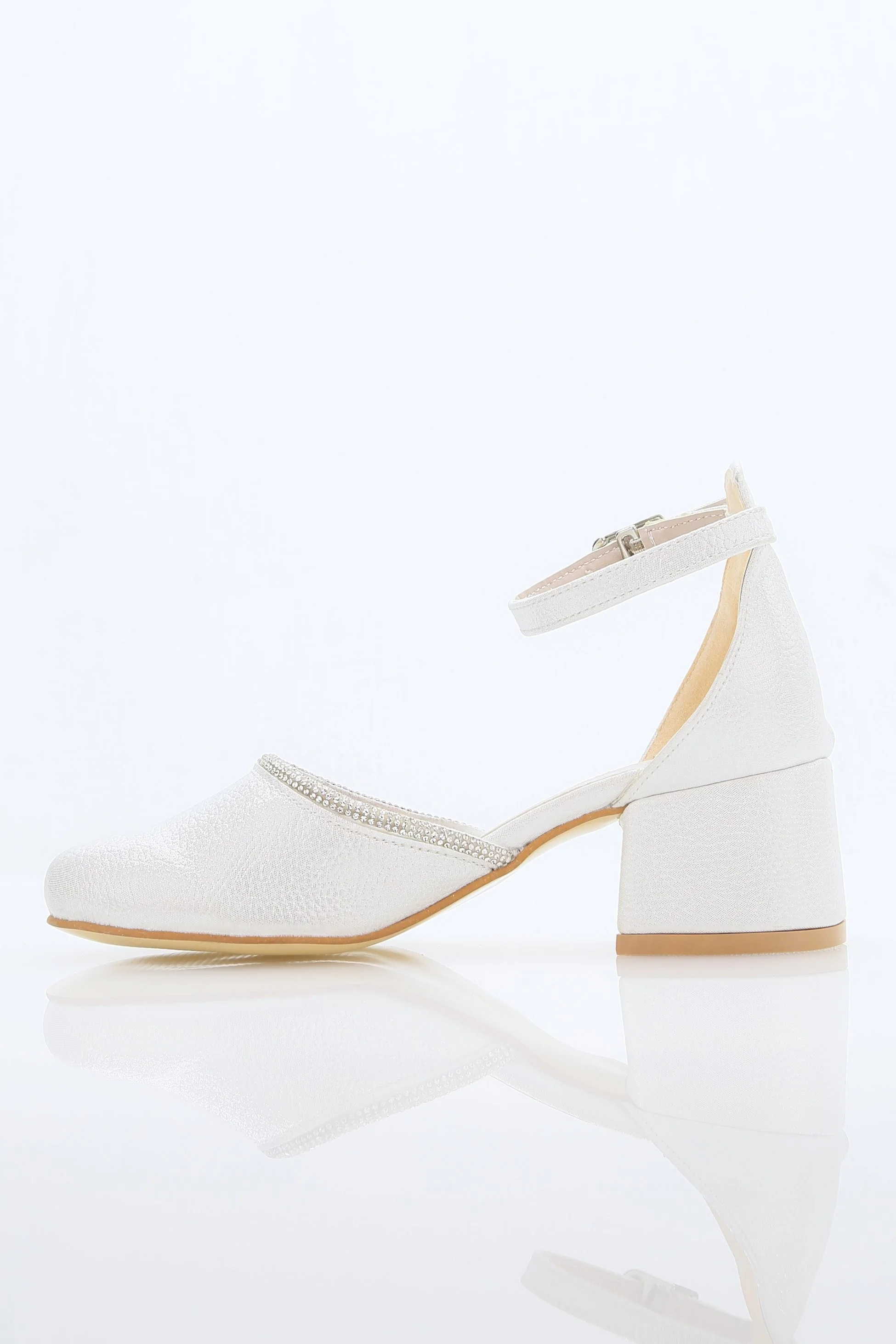 Girls' Ankle Strap Textured Block Heel Shoes – JEWEL - White - Image 3