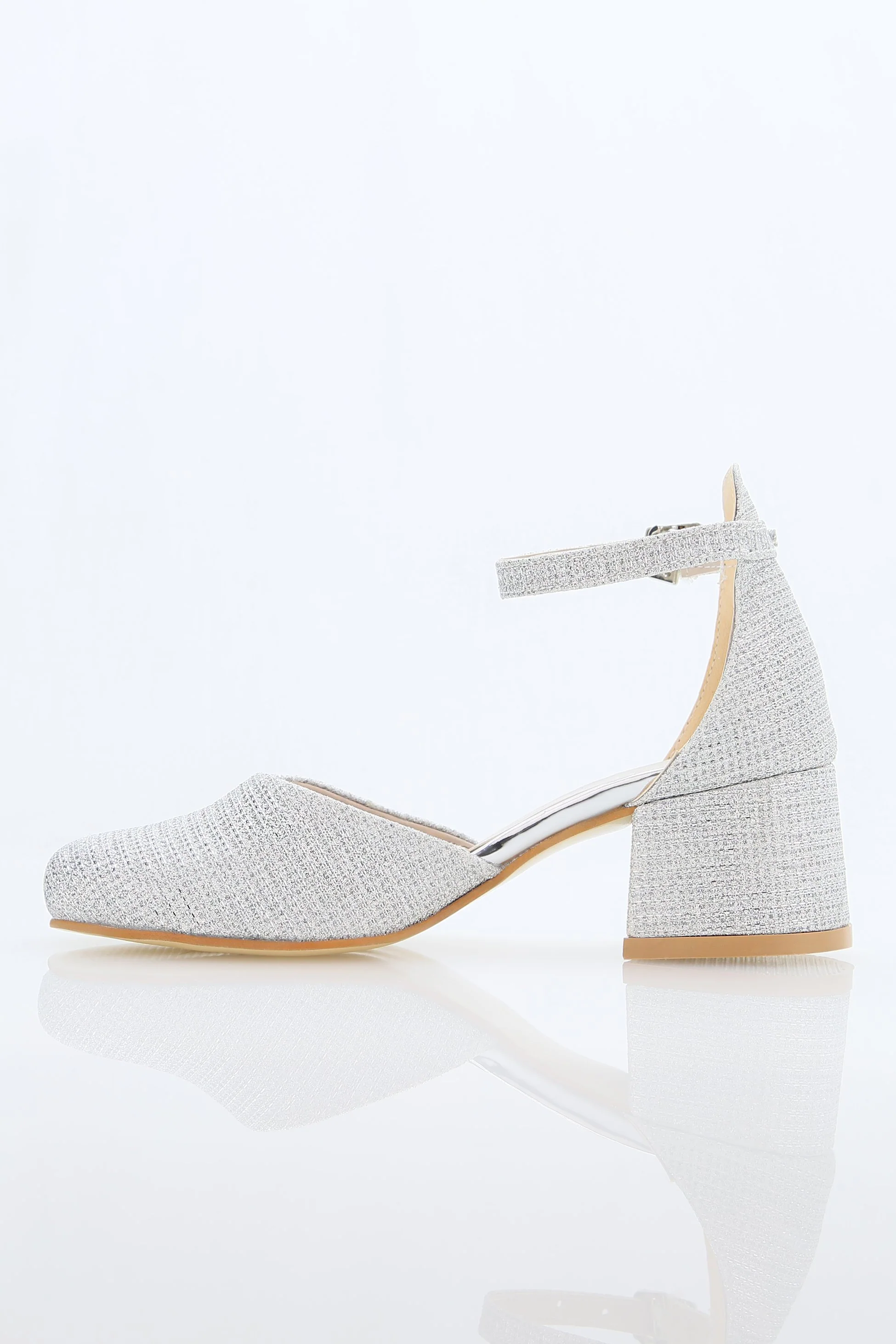 Girls' Ankle Strap White Block Heel Shoes – ELISE - Silver - Image 3
