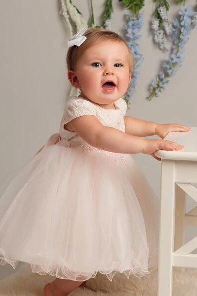 Girls & Babies Blush Pink Ruffled Edging Lace Dress – AMARA - Blush Pink