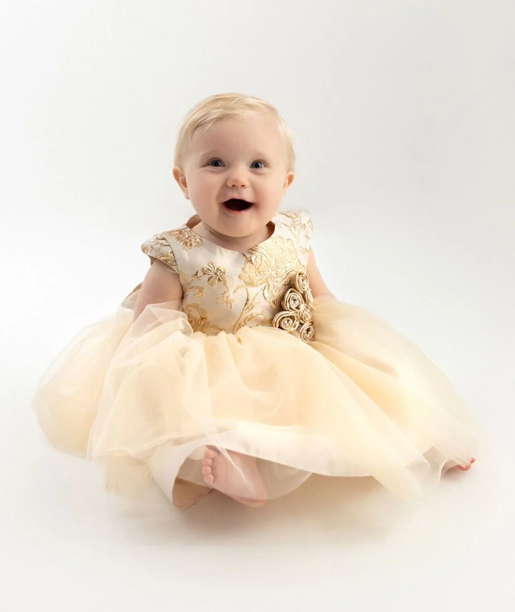 Girls and Babies Gold Embroidered Bodice Dress – ANGELA - Gold Champagne - Image 2