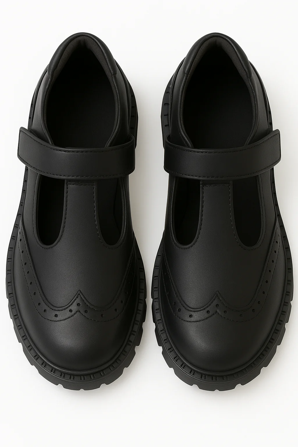 Girls Black Brogue Mary Jane Platform School Shoes - Mat Black - Image 2