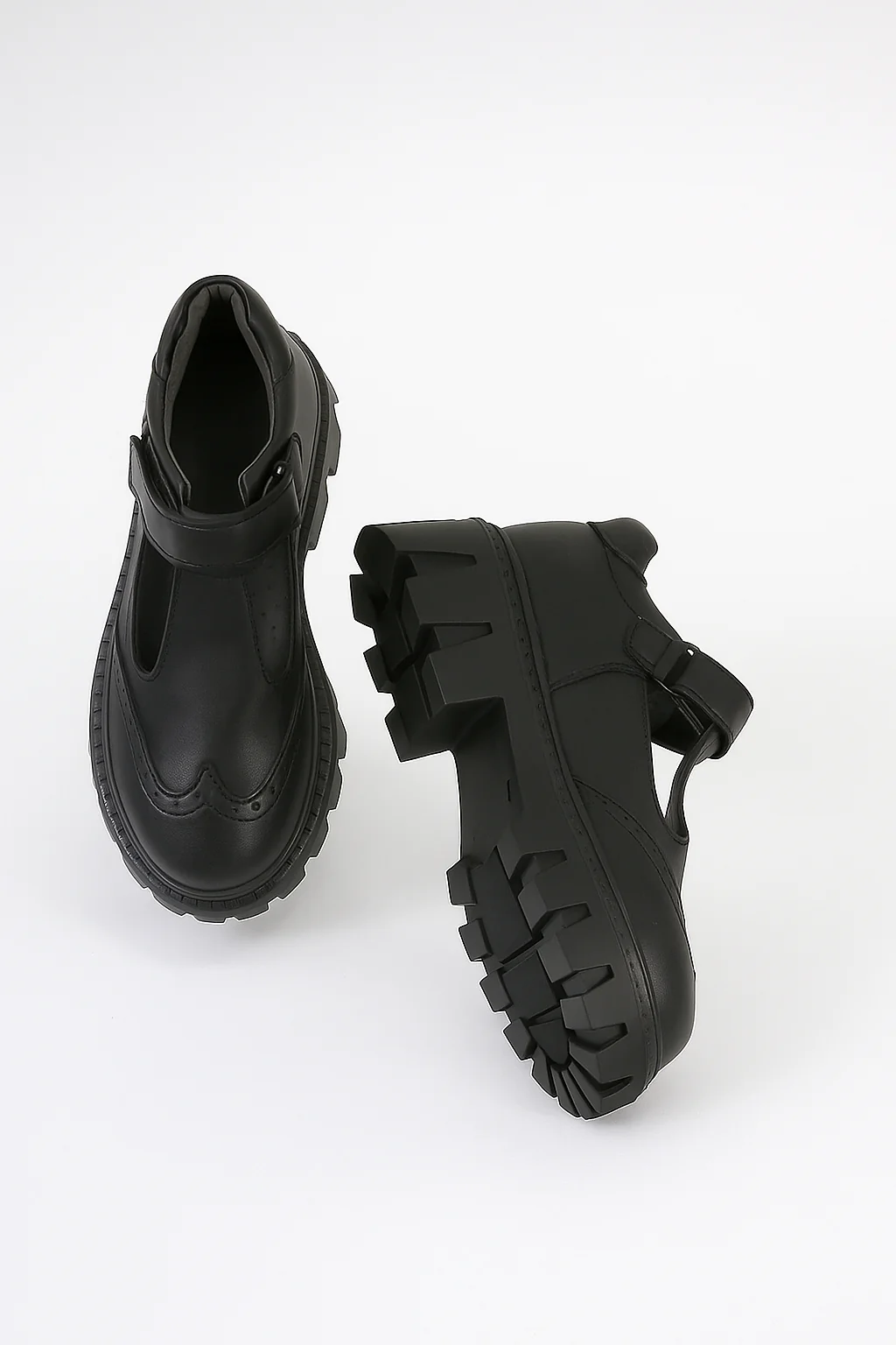Girls Black Brogue Mary Jane Platform School Shoes - Mat Black - Image 4