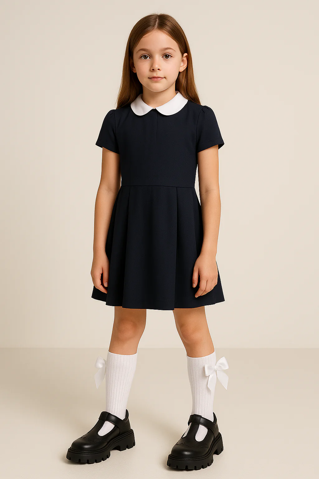 Girls Black Brogue Mary Jane Platform School Shoes - Mat Black - Image 5