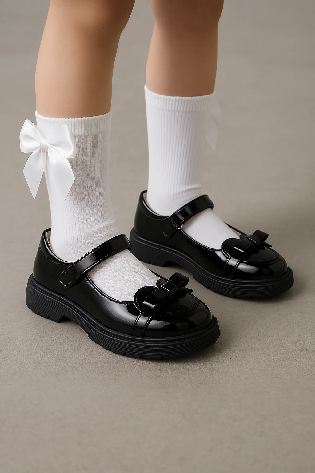 Girls Black Patent Mary Jane Dress Shoes with Bow - Image 4