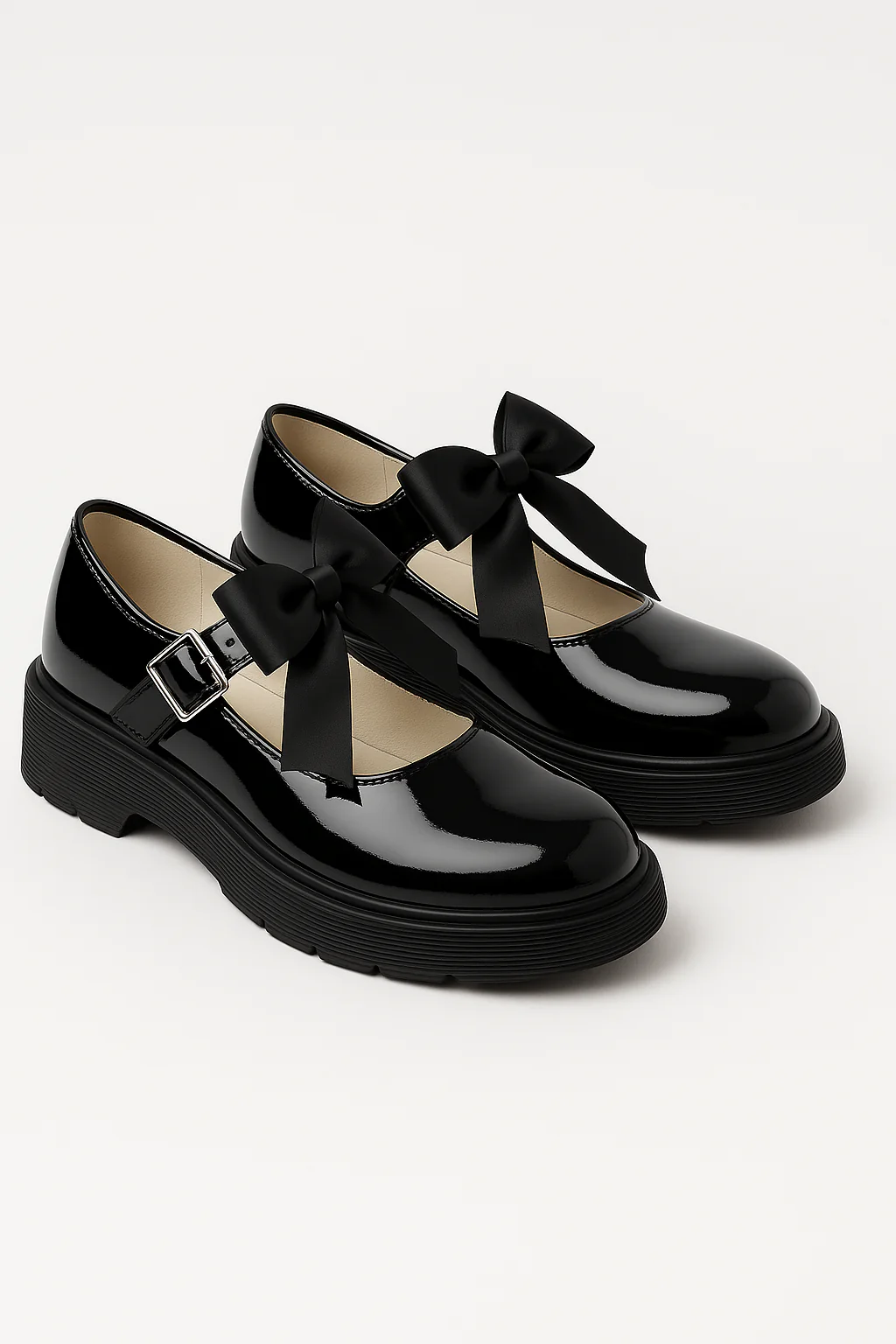 Girls Black Patent Mary Jane Shoes with Satin Bow - Image 3