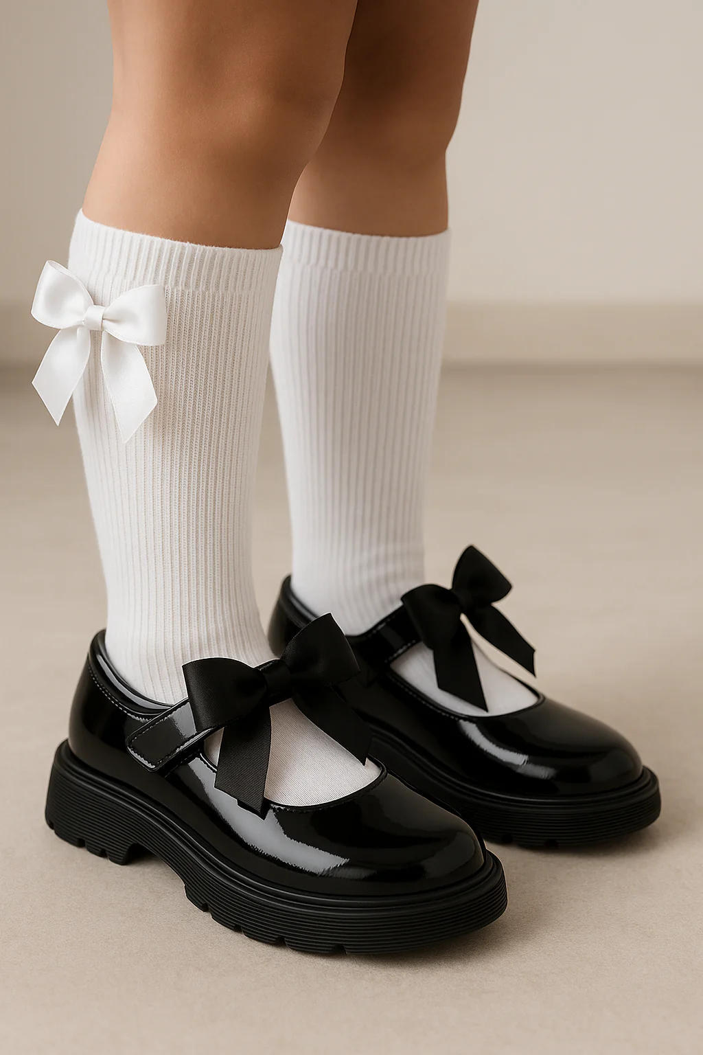 Girls Black Patent Mary Jane Shoes with Satin Bow - Image 4