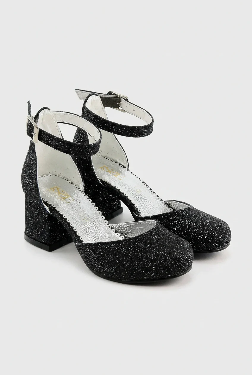 Girls Block Heel Glittery Mary Jane Shoes - OMBRA - Black - Image 3