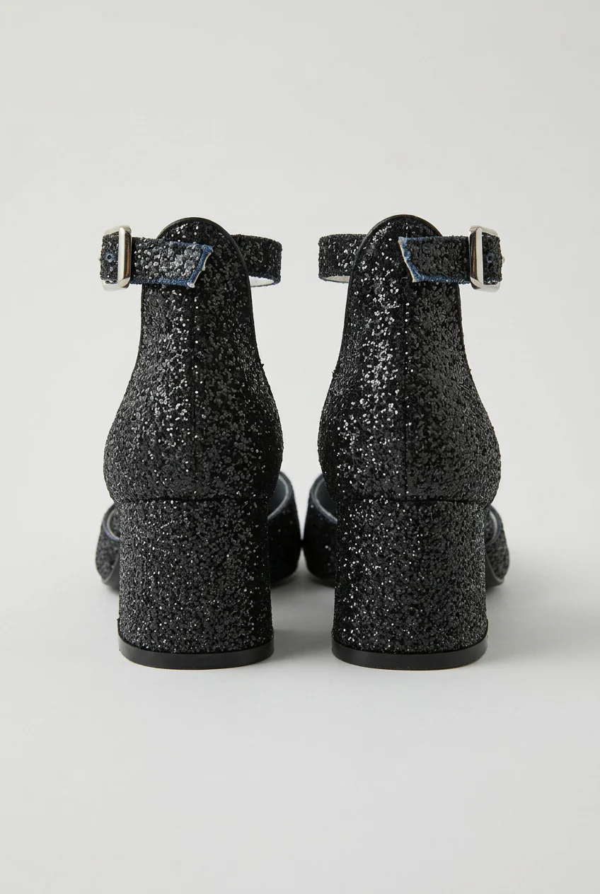 Girls Block Heel Glittery Mary Jane Shoes - OMBRA - Black - Image 5