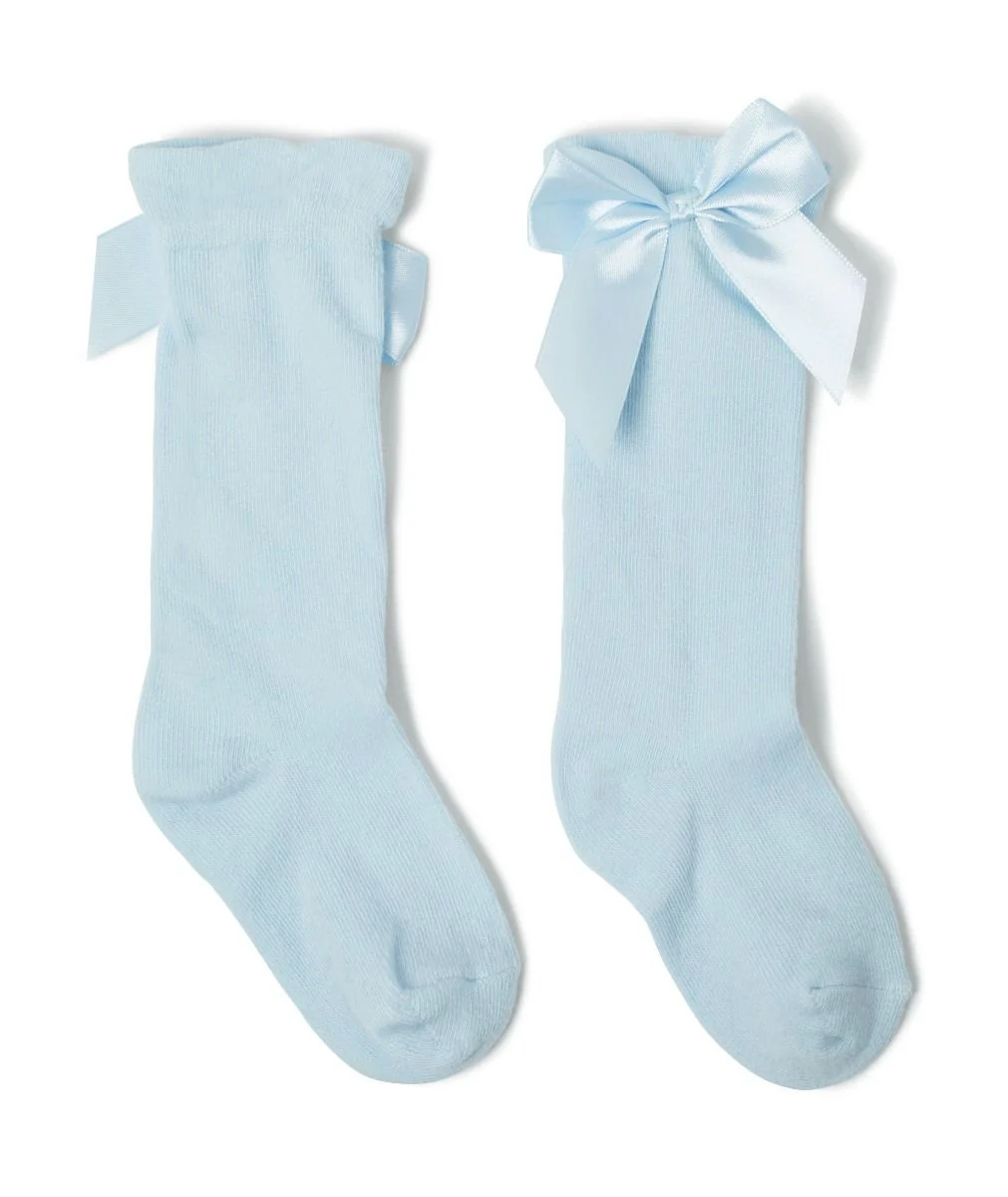 Girls' Bow Knee-High Dress Socks - VICTORIA - Blue - Image 2