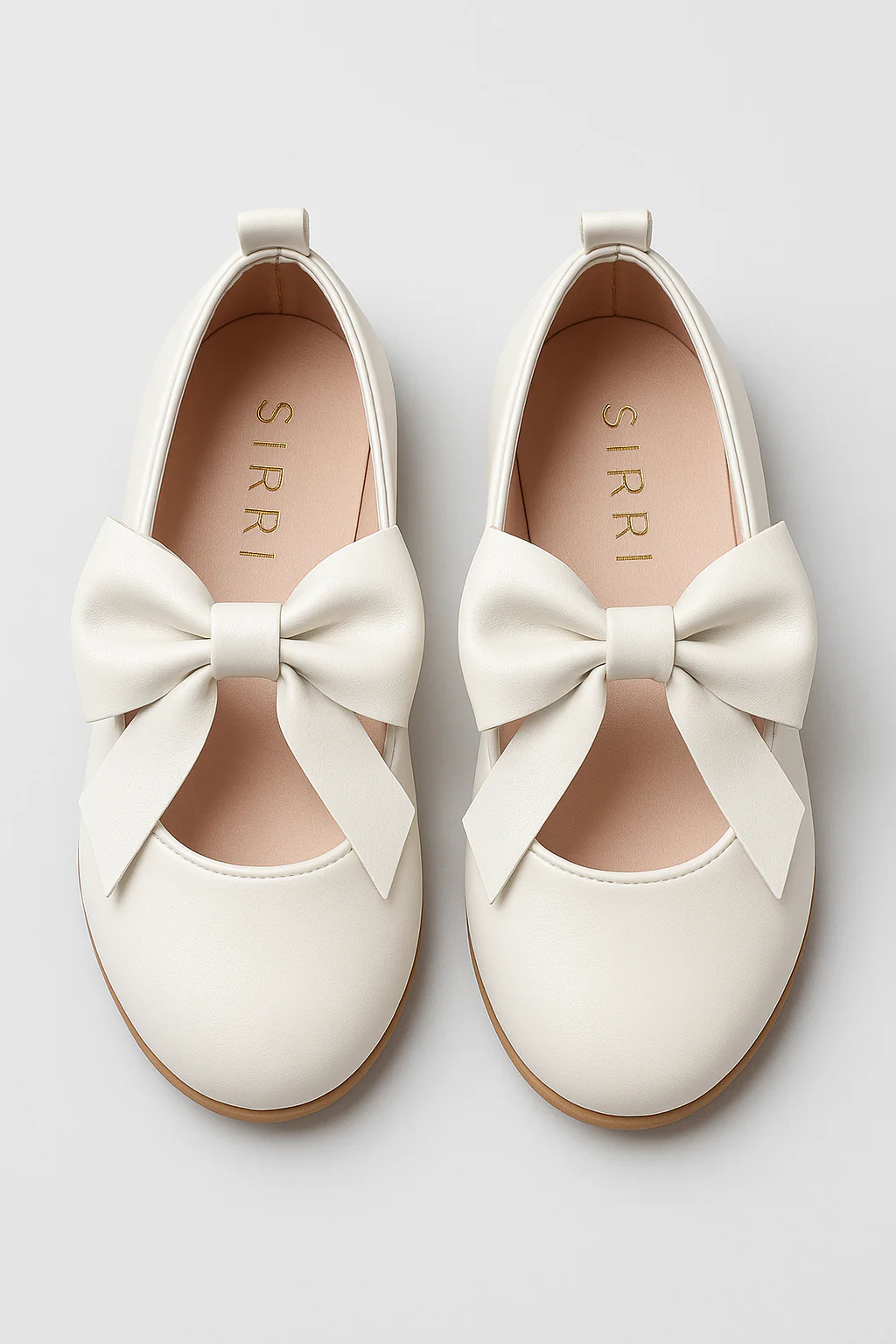 Girls Bow Velcro Flat Mary Jane Shoes - Ivory - Image 3