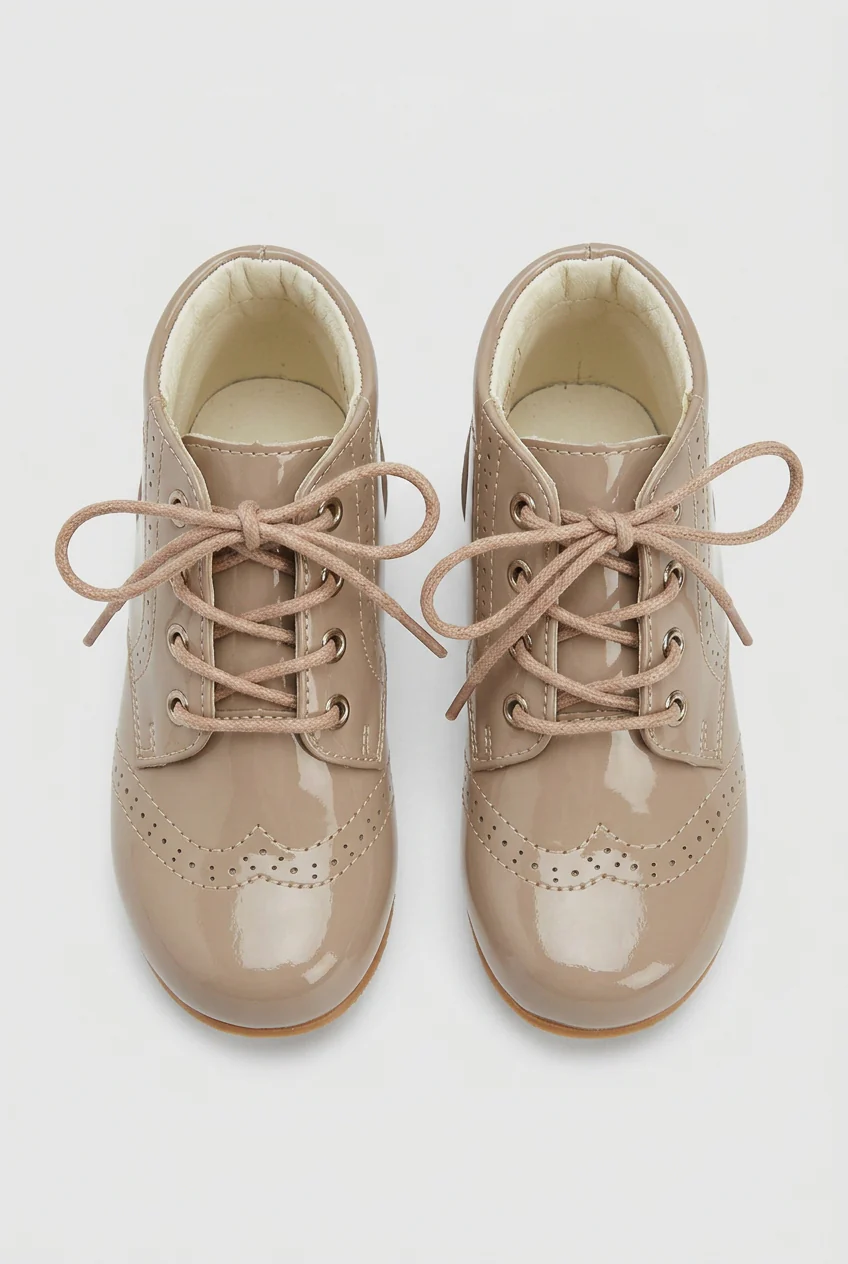 Unisex Kids Patent Leather Brogue Ankle Boots - QUINN - Camel - Image 2