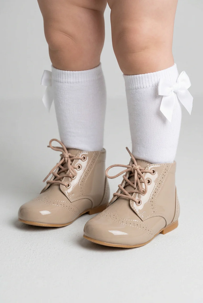 Unisex Kids Patent Leather Brogue Ankle Boots - QUINN - Camel - Image 4