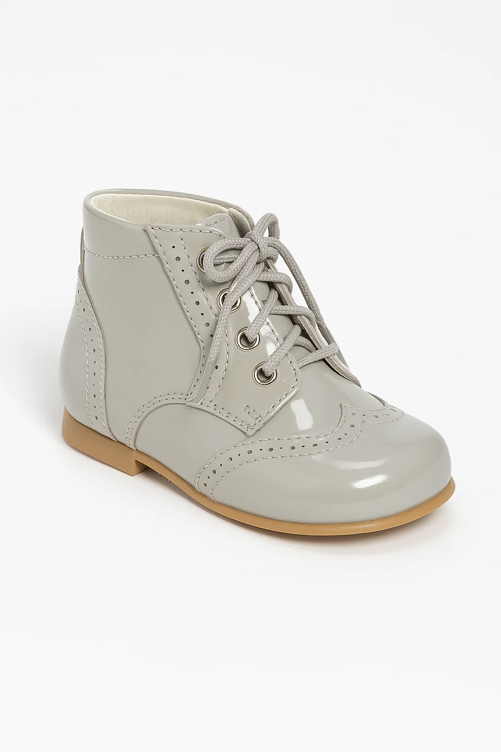 Unisex Kids Patent Leather Brogue Ankle Boots - QUINN - Grey