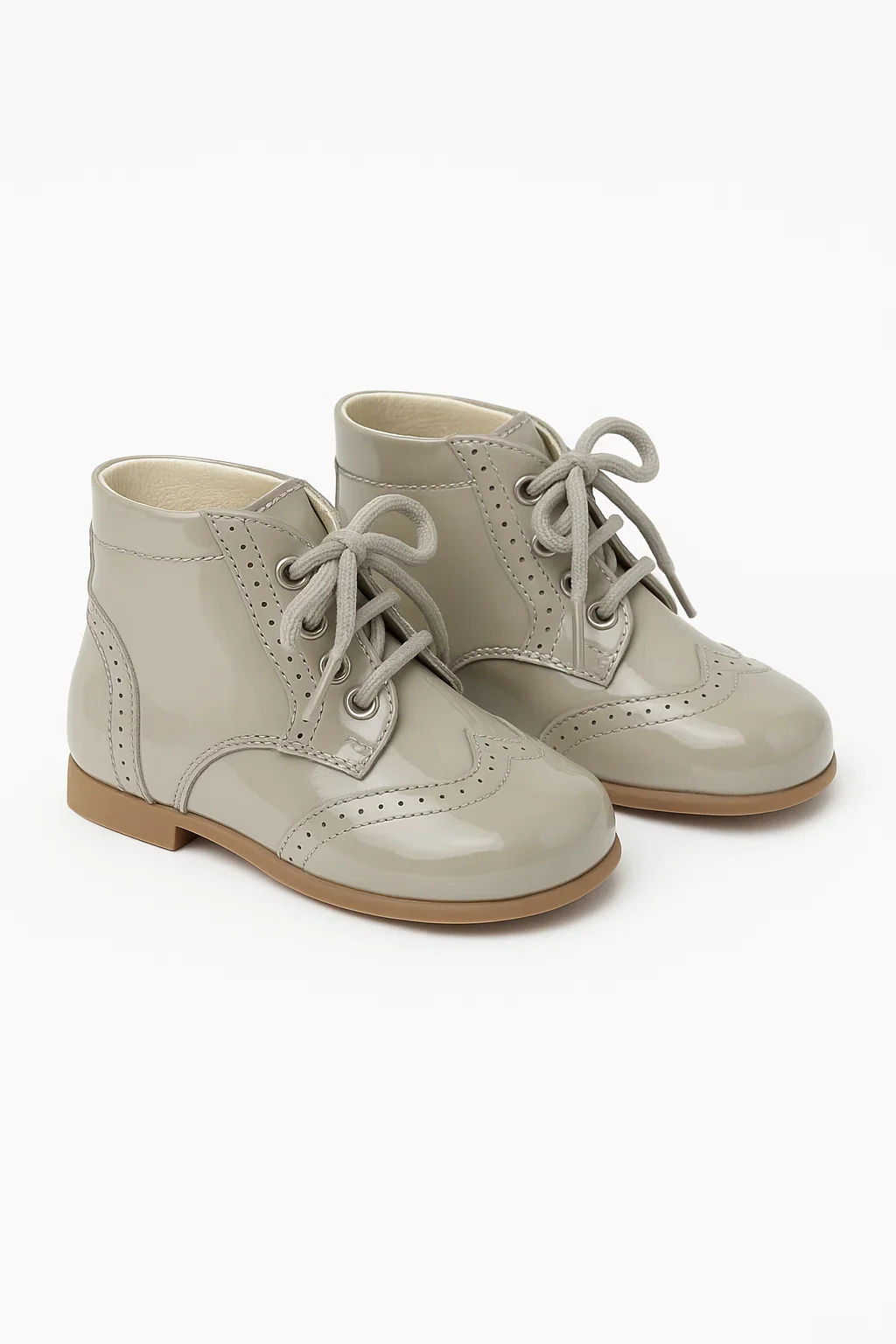 Unisex Kids Patent Leather Brogue Ankle Boots - QUINN - Grey - Image 3