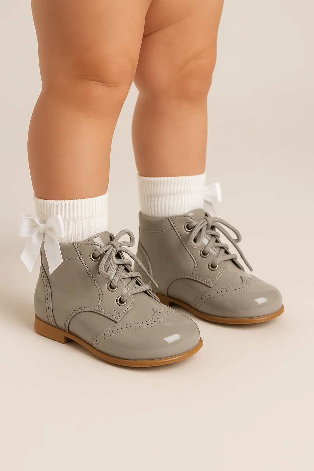 Unisex Kids Patent Leather Brogue Ankle Boots - QUINN - Grey - Image 6