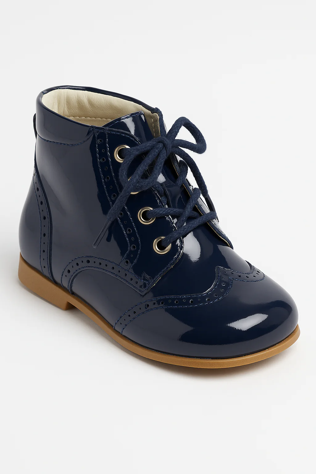 Unisex Kids Patent Leather Brogue Ankle Boots - QUINN - Navy Blue