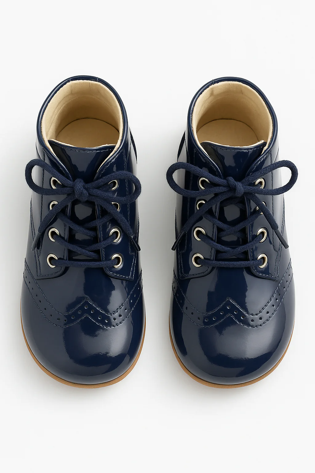 Unisex Kids Patent Leather Brogue Ankle Boots - QUINN - Navy Blue - Image 2