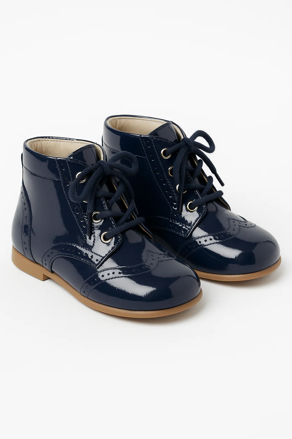 Unisex Kids Patent Leather Brogue Ankle Boots - QUINN - Navy Blue - Image 3