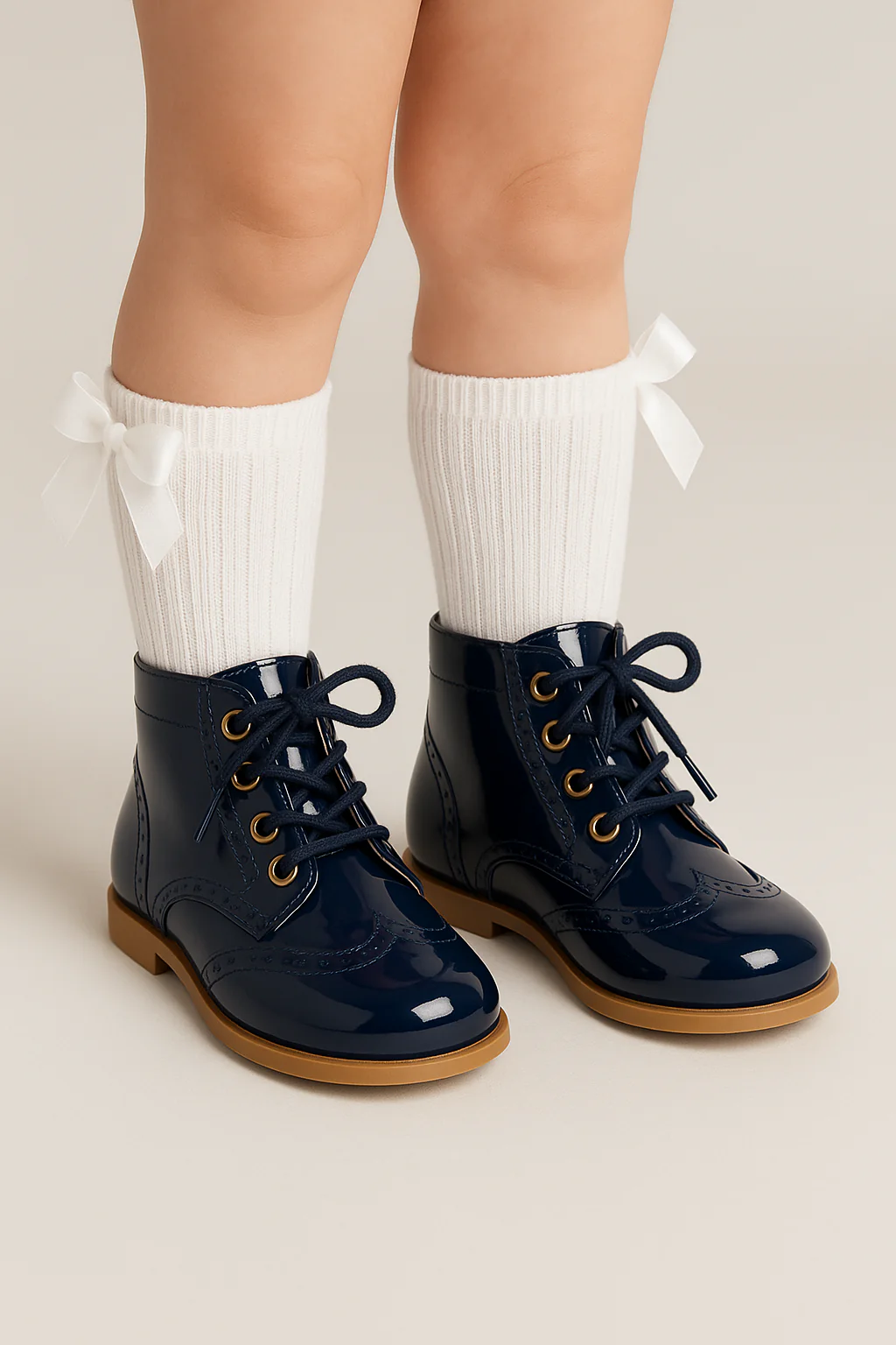 Unisex Kids Patent Leather Brogue Ankle Boots - QUINN - Navy Blue - Image 6