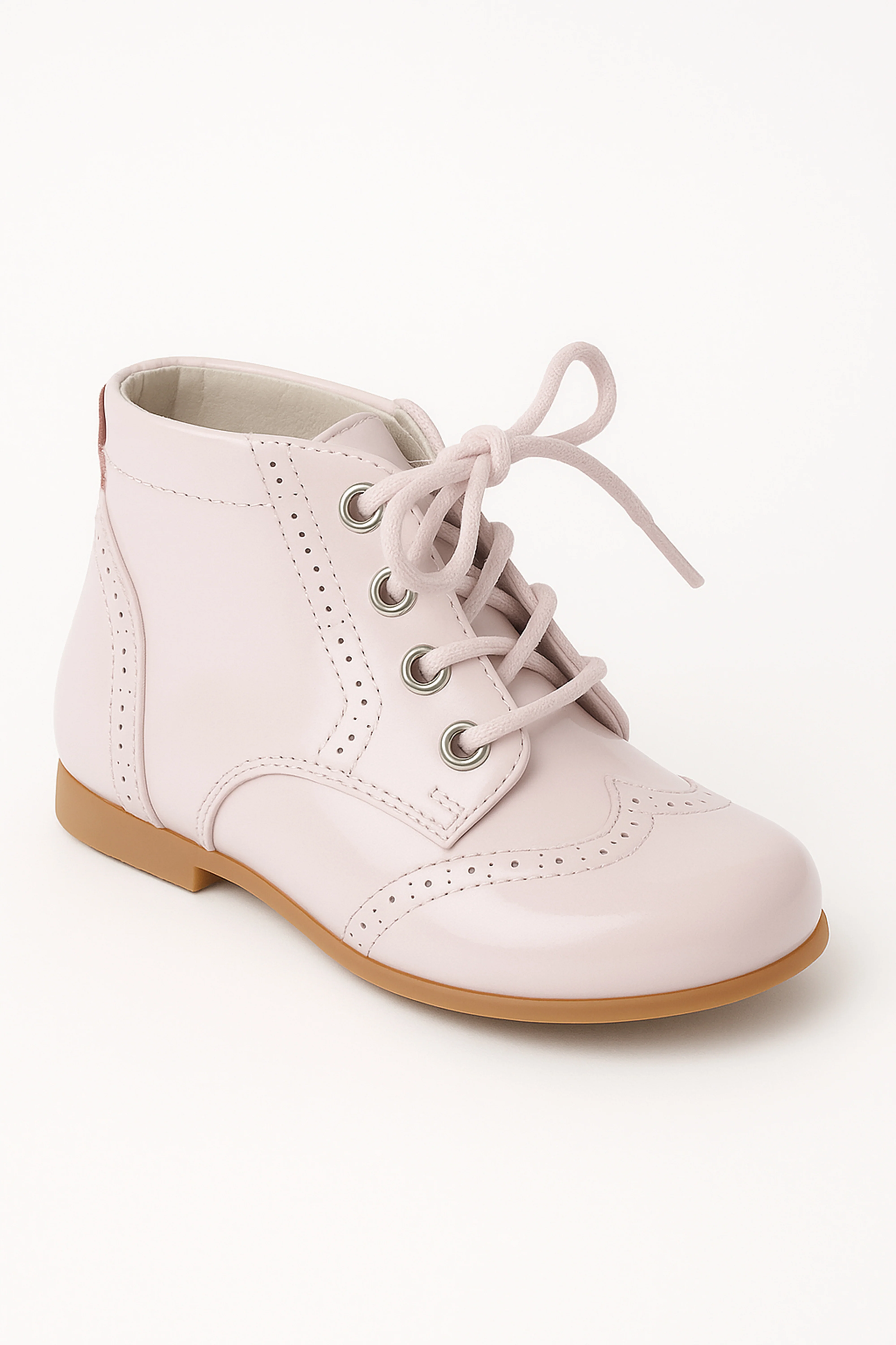 Unisex Kids Patent Leather Brogue Ankle Boots - QUINN - Pink