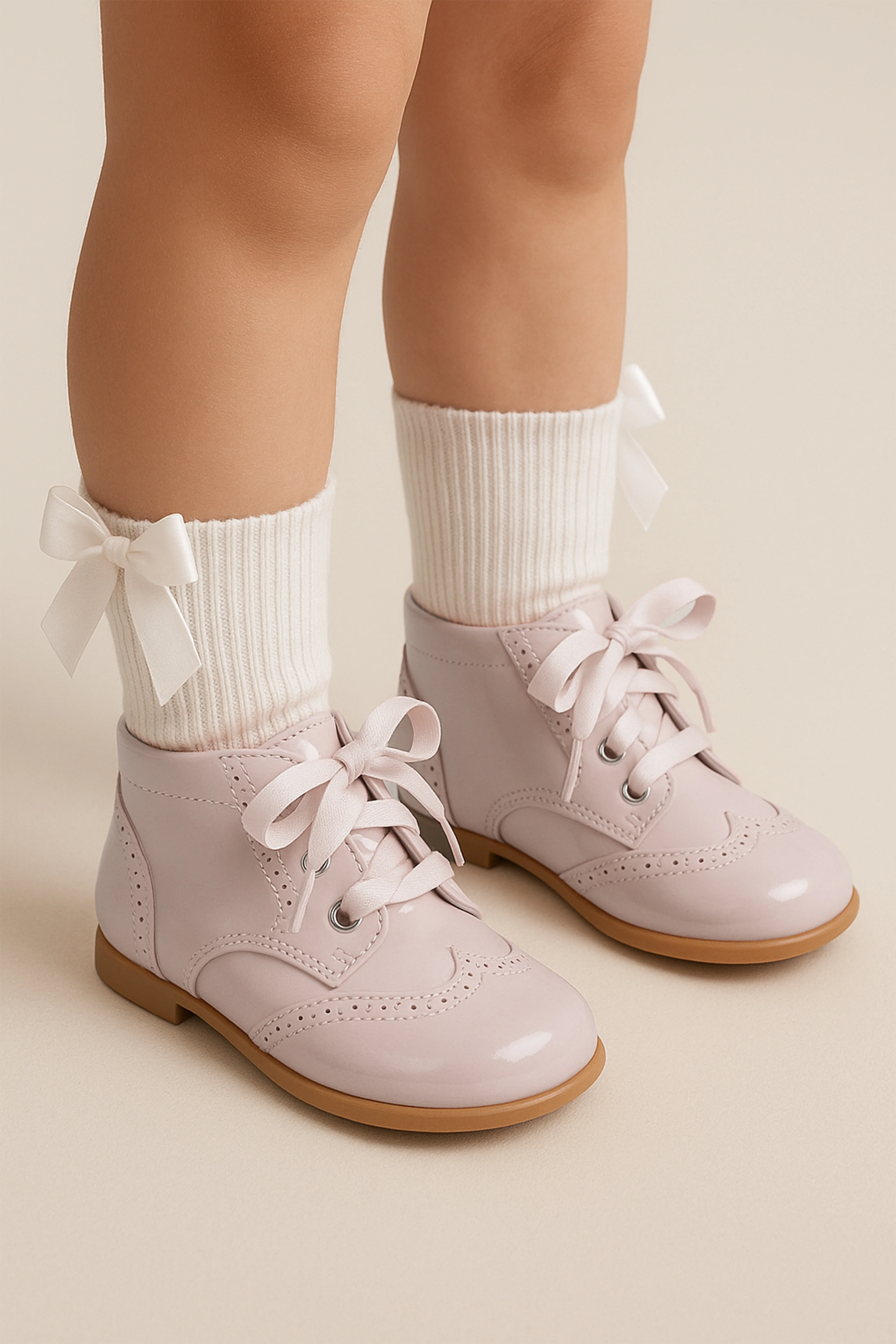 Unisex Kids Patent Leather Brogue Ankle Boots - QUINN - Pink - Image 5