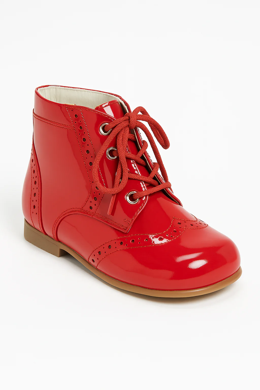 Unisex Kids Patent Leather Brogue Ankle Boots - QUINN - Red