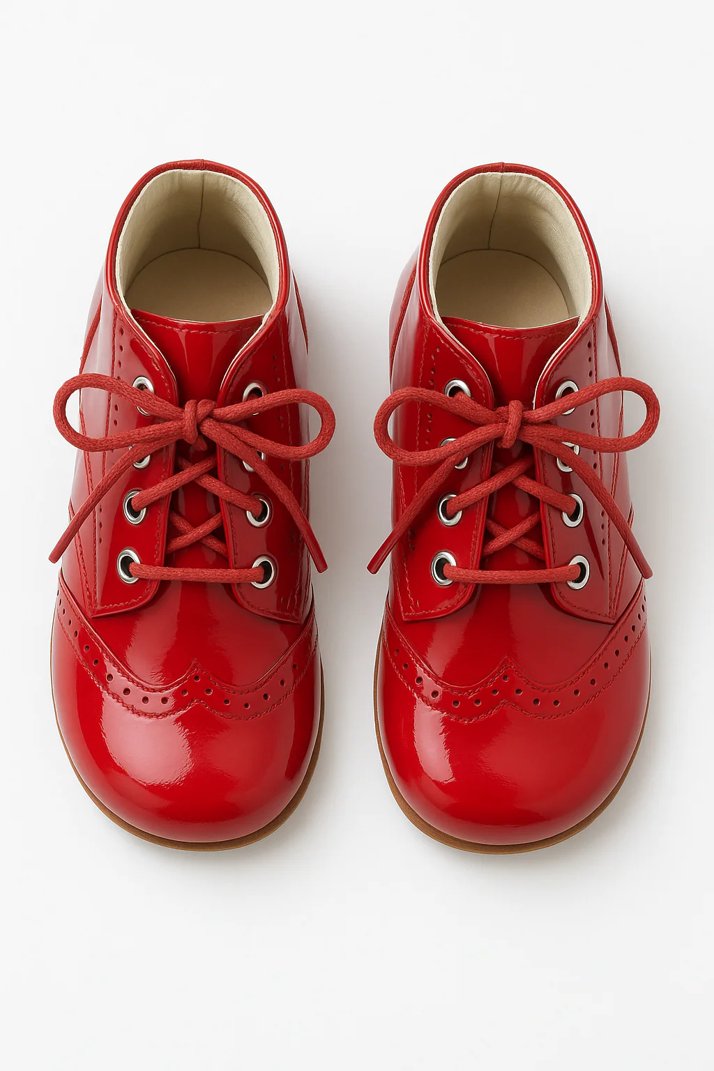 Unisex Kids Patent Leather Brogue Ankle Boots - QUINN - Red - Image 2