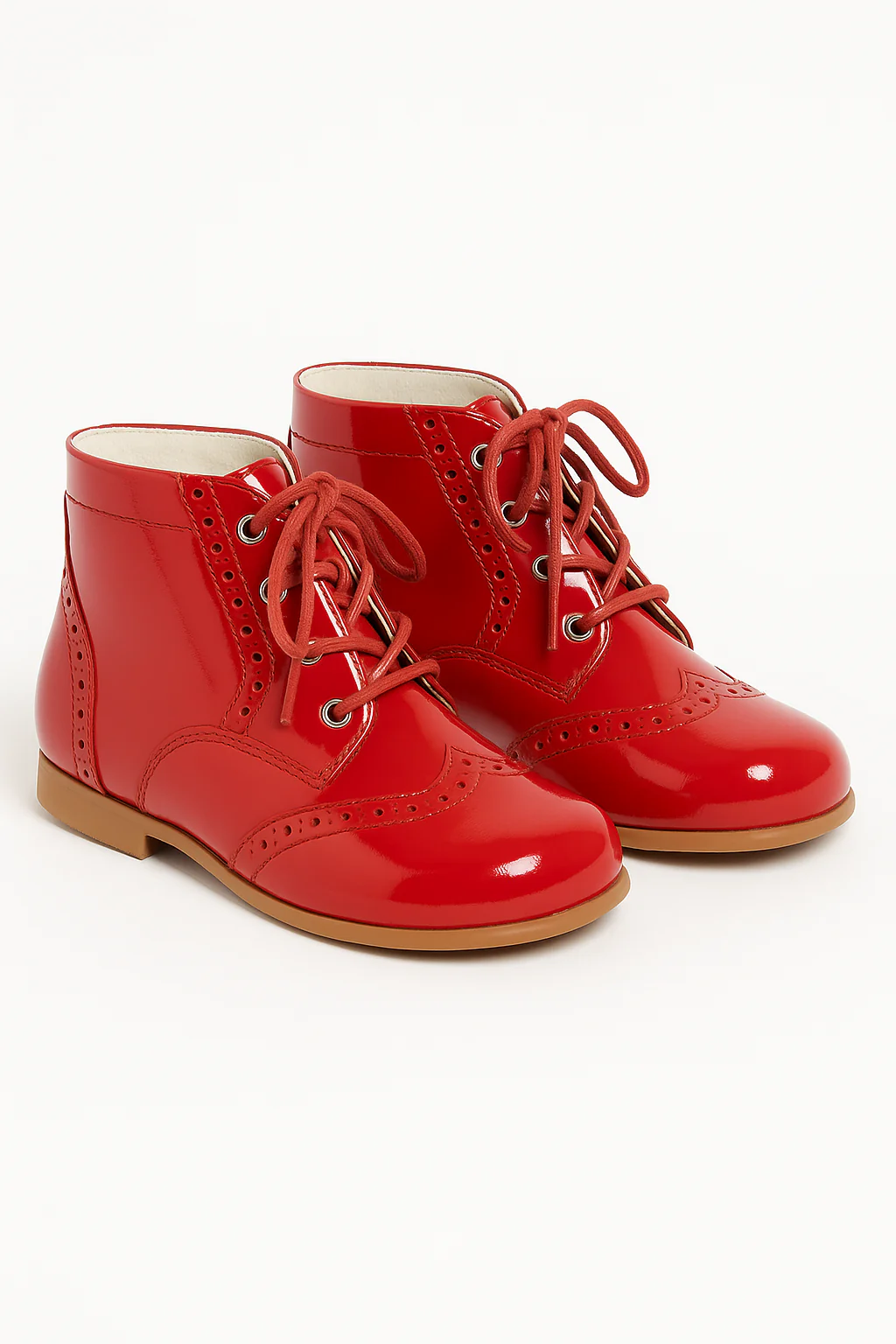 Unisex Kids Patent Leather Brogue Ankle Boots - QUINN - Red - Image 3