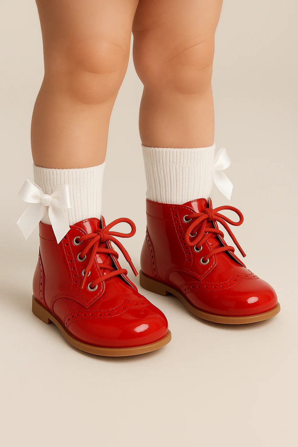 Unisex Kids Patent Leather Brogue Ankle Boots - QUINN - Red - Image 6